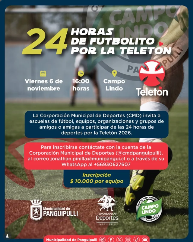 Panguipulli se une por la Teletón 2026 con 24 horas de futbolito en Campo Lindo