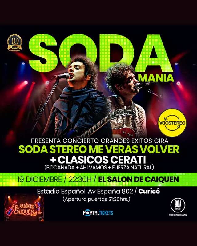 Sodamanía: Tributo Internacional A Soda Stereo En El Salón De Caiquén. Curicó