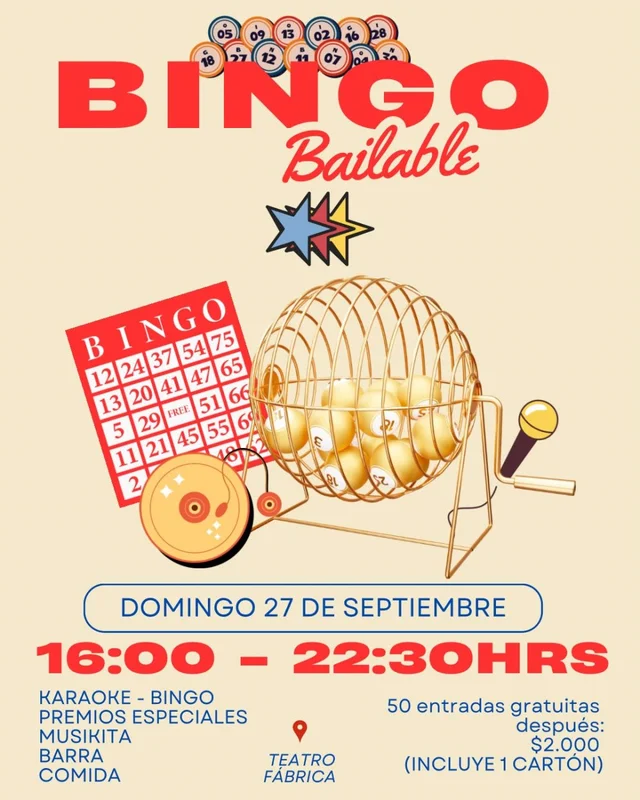 Bingo + Karaoke Bailable En Teatro Fábrica