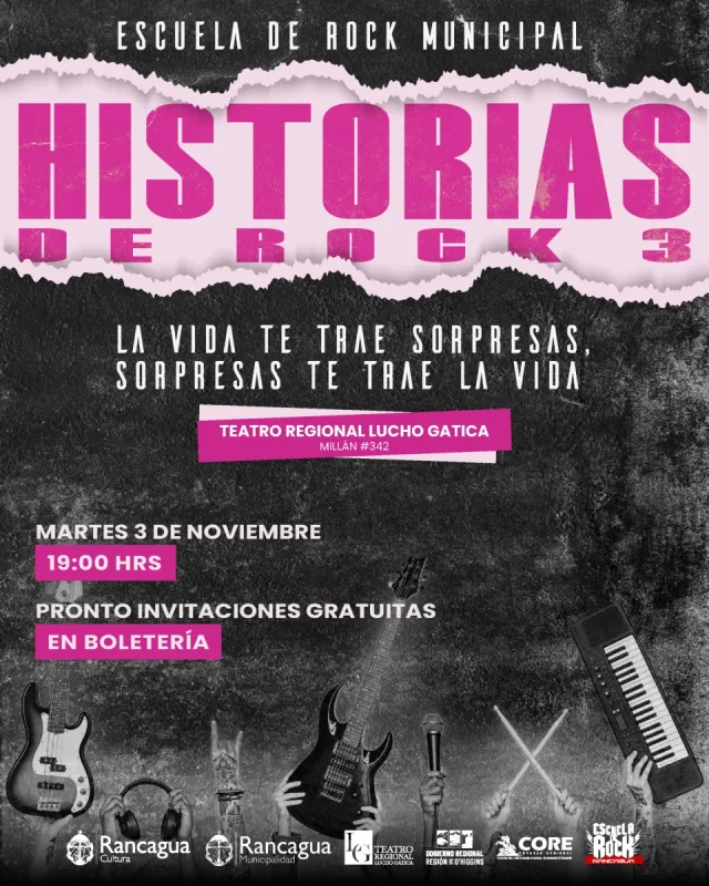 Escuela de rock 3 llega al teatro regional Lucho Gatica junto a la escuela de rock municipal