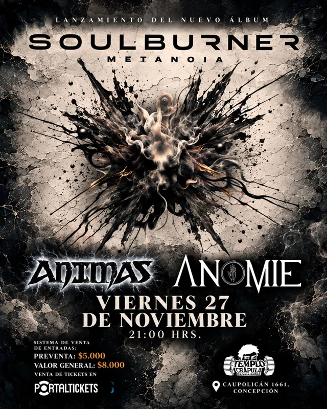 Soulburner: Lanzamiento De Su Nuevo Álbum Metanoia Junto A Animas Y Amonie En Templo Crápula, Concepción