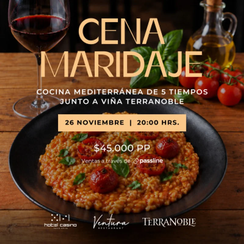 Cena Maridaje Mediterránea - Menú de 5 Tiempos junto a Viña Terranoble