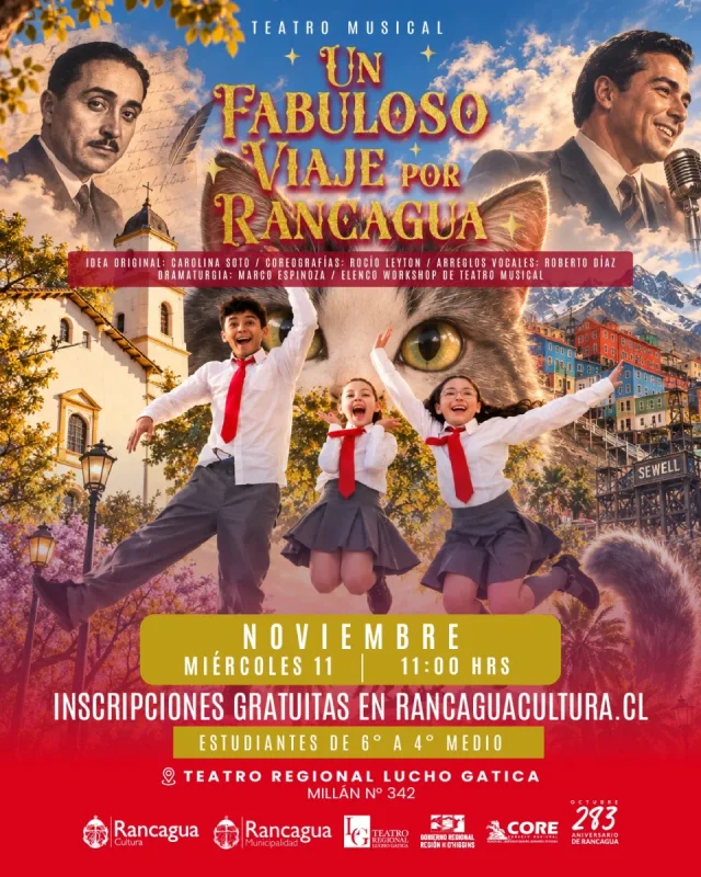 Comunidad escolar podrá disfrutar de teatro musical "un fabuloso viaje por Rancagua" en el teatro regional Lucho Gatica