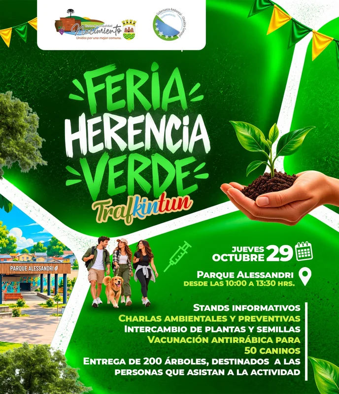 Feria Herencia Verde Trafkintun en Nacimiento: jornada ambiental con entrega de árboles y vacunación canina