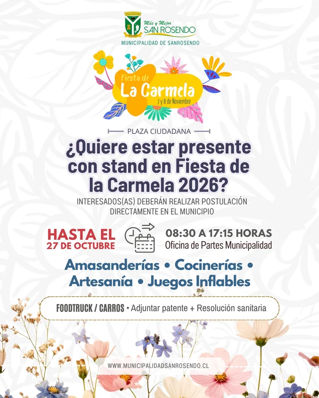 Postulaciones Abiertas para Stand en Fiesta de la Carmela San Rosendo 2026